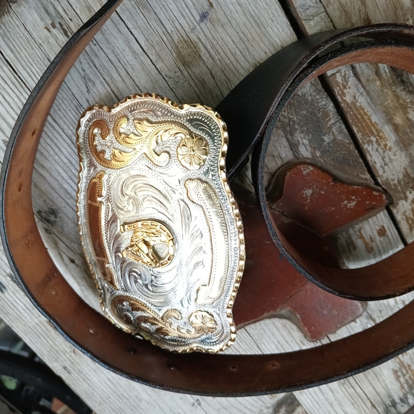 Gold and Silver Western Belt with Ornate Buckle - Picture 1 of 2